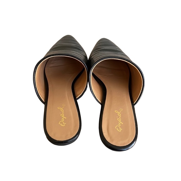 Women's Shoes Qupid Slip On Pointy Toe Mule Loafers BLACK CROCODILE Vegan - Picture 3 of 4